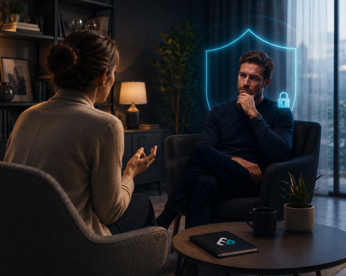 Coach with a high-profile client in a private meeting