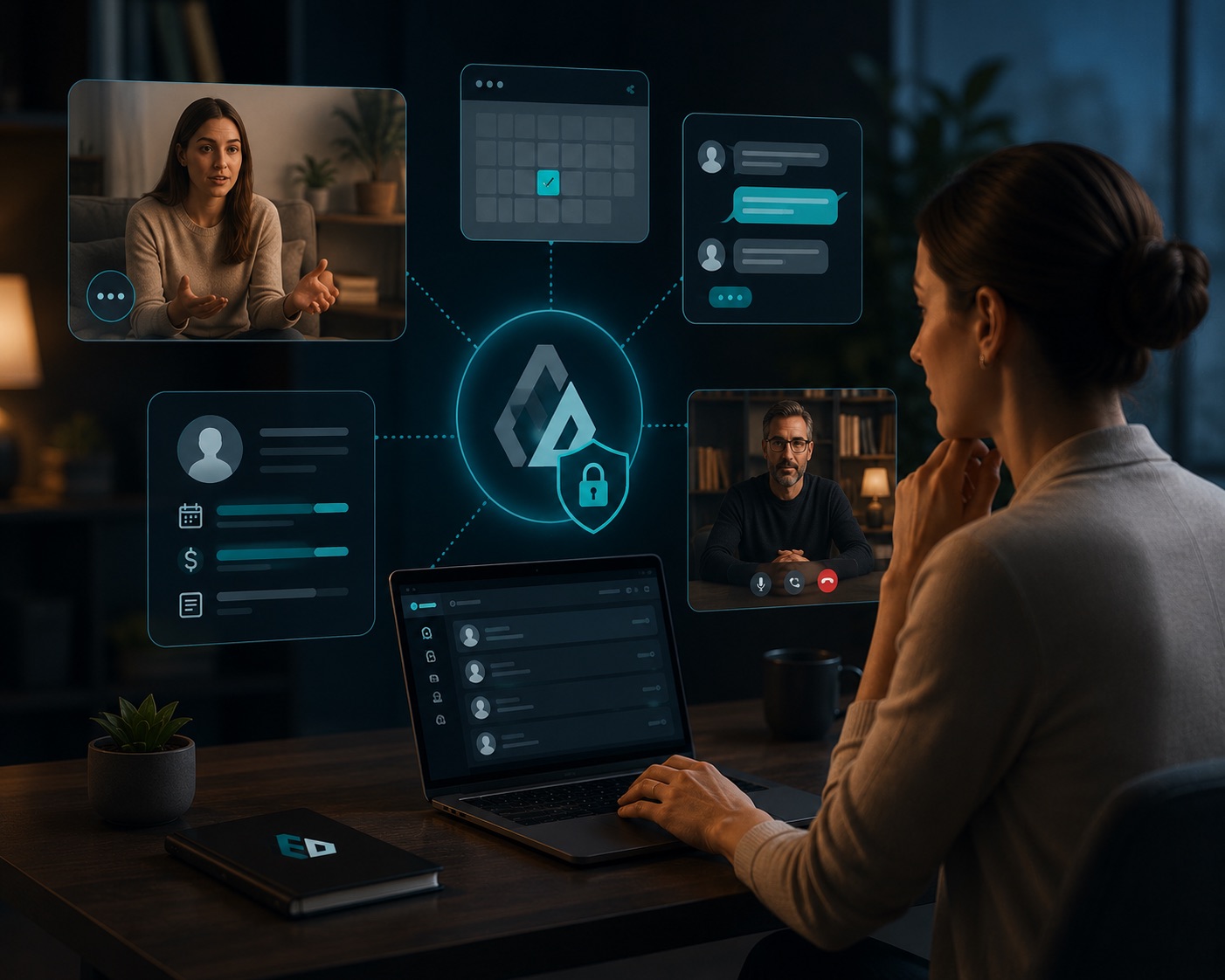 Therapist welcoming a prospective client into a private digital journey